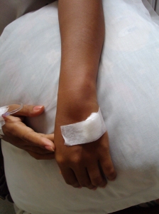 my swollen hand due to dextrose allergy